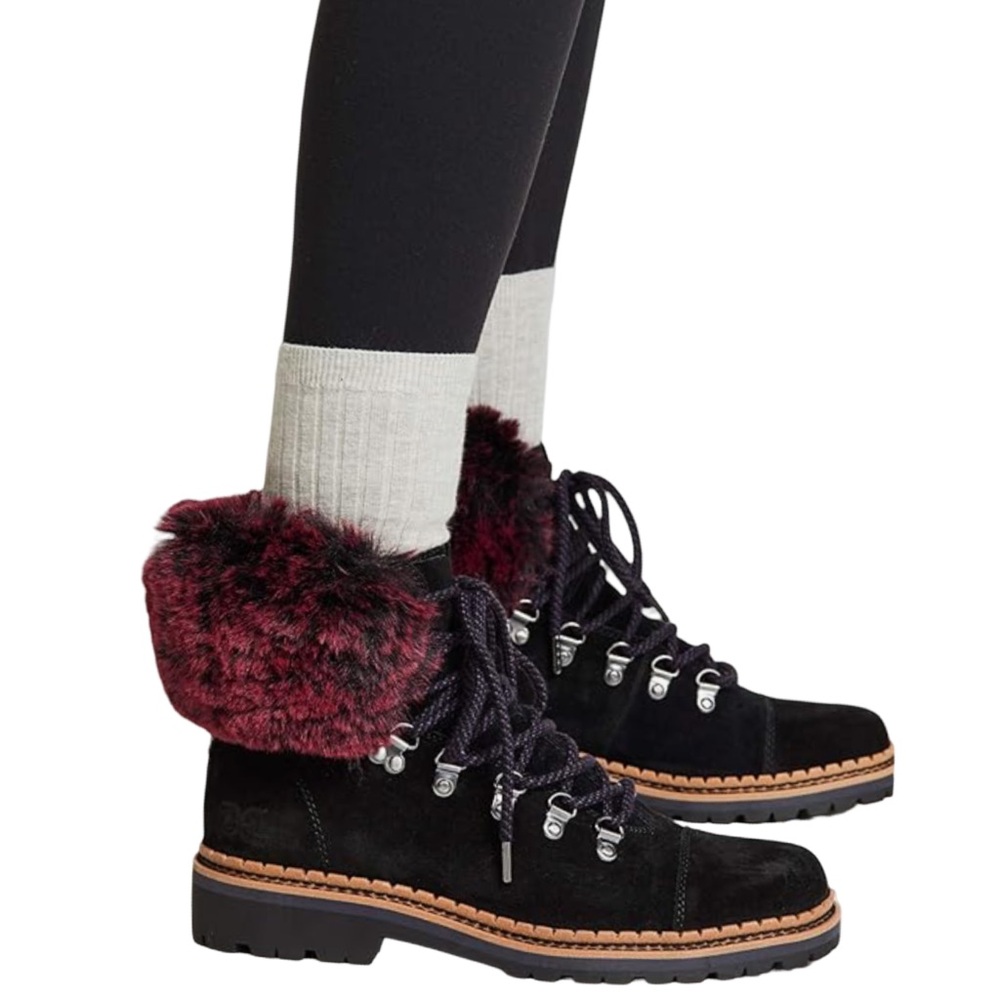 Sam Edelman Women’s Bowen Black Suede Raspberry Wine Faux Fur Boots Size 8.5 EUC